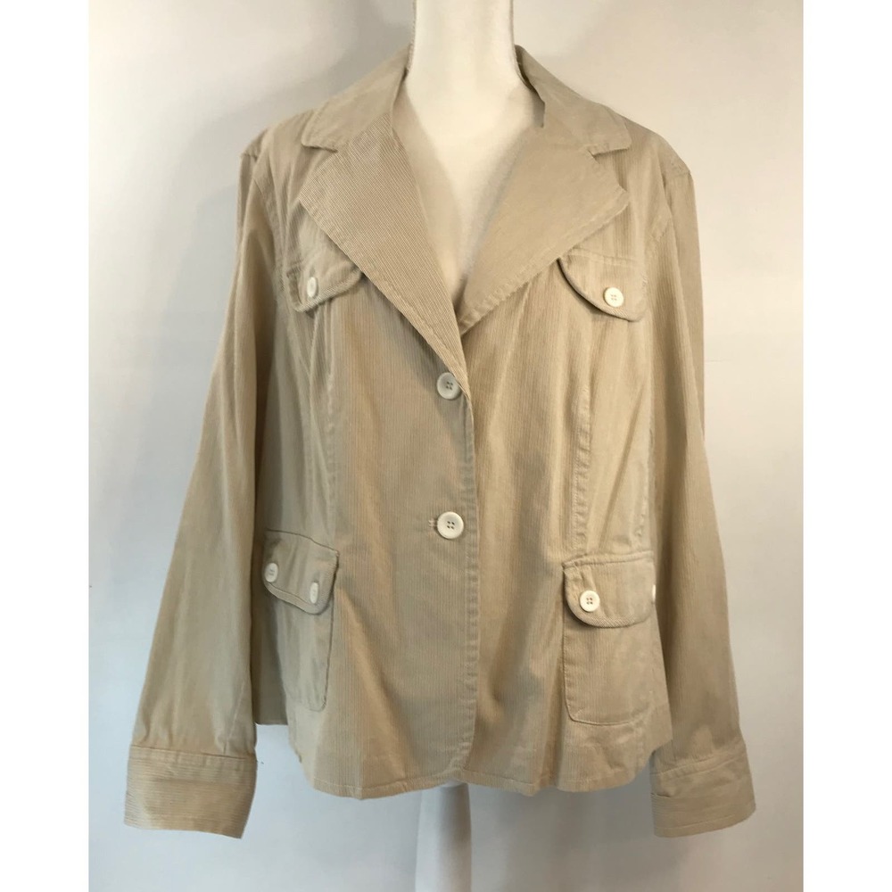 Rafaella Women Jacket Blazer Dobby Stripe Cream Cotton Two Buttons Size 20W - Picture 3 of 12